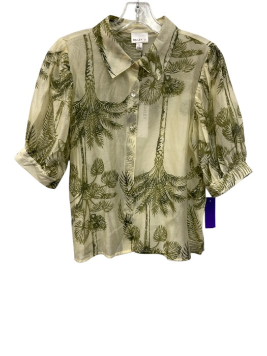 Bailey 44 Size M Cream & Green Lyocell & Polyester Button Up Sheer Top Cream & Green / M