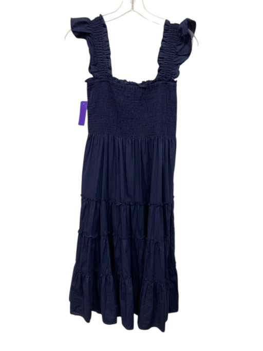Kourt Size M Navy Blue Cotton Smocked Sleeveless Tiered Ruffle Dress Navy Blue / M