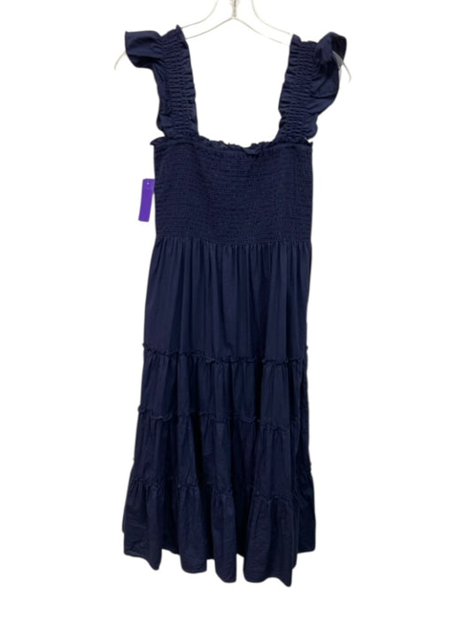 Kourt Size M Navy Blue Cotton Smocked Sleeveless Tiered Ruffle Dress Navy Blue / M