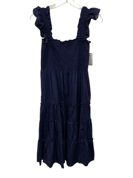 Kourt Size M Navy Blue Cotton Smocked Sleeveless Tiered Ruffle Dress Navy Blue / M