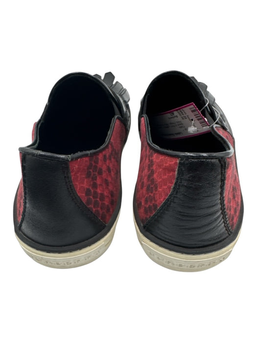 Burberry Shoe Size 40 Black & Red Leather Canvas Snake Print Fringe Flats Black & Red / 40