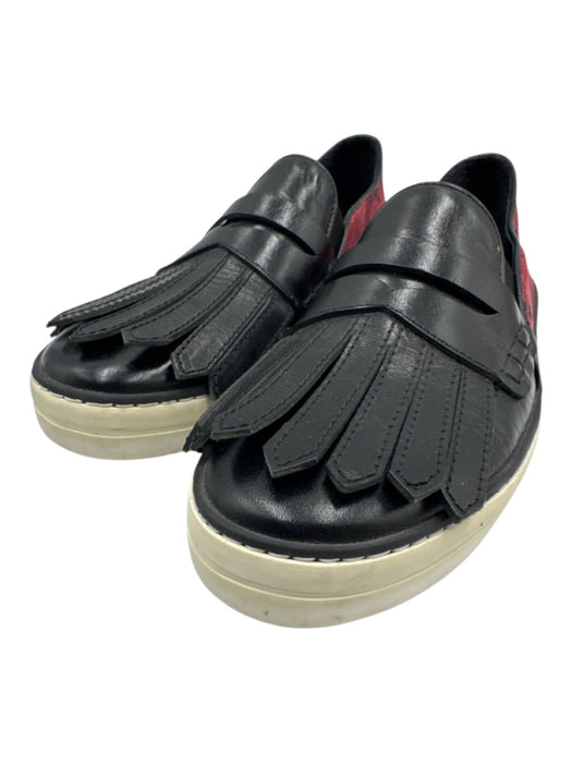 Burberry Shoe Size 40 Black & Red Leather Canvas Snake Print Fringe Flats Black & Red / 40