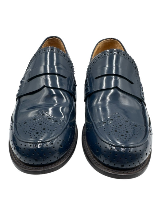 Angela Scott Shoe Size 40 Navy Blue Patent Leather Scalloped Edge Flat Loafers Navy Blue / 40