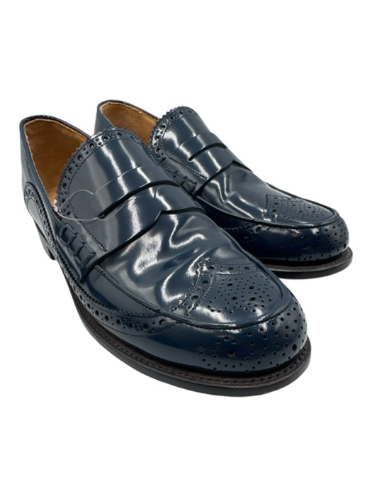 Angela Scott Shoe Size 40 Navy Blue Patent Leather Scalloped Edge Flat Loafers Navy Blue / 40