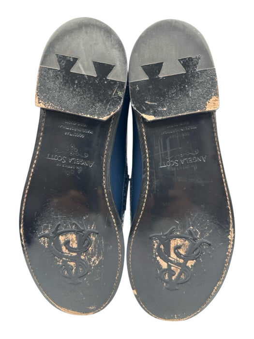 Angela Scott Shoe Size 40 Navy Blue Patent Leather Scalloped Edge Flat Loafers Navy Blue / 40