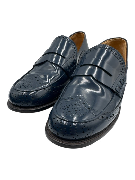 Angela Scott Shoe Size 40 Navy Blue Patent Leather Scalloped Edge Flat Loafers Navy Blue / 40