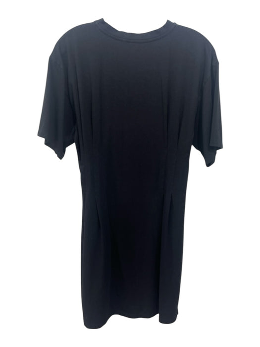 Theory Size M Black Cotton Blend Short Sleeve Pleat Detail Shirt Mini Dress Black / M