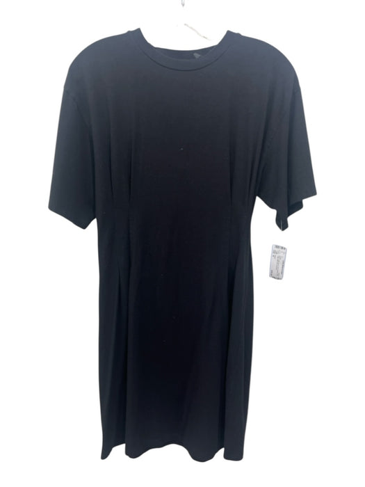 Theory Size M Black Cotton Blend Short Sleeve Pleat Detail Shirt Mini Dress Black / M
