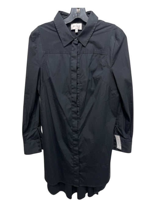 Milly Size 4 Black cotton & polyamide Button Up Darts Shirt Dress Dress Black / 4