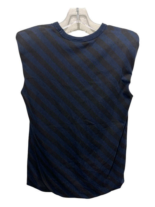 Dries Van Noten Size S Navy & Black Cotton Striped Sleeveless Shoulder Pads Top Navy & Black / S