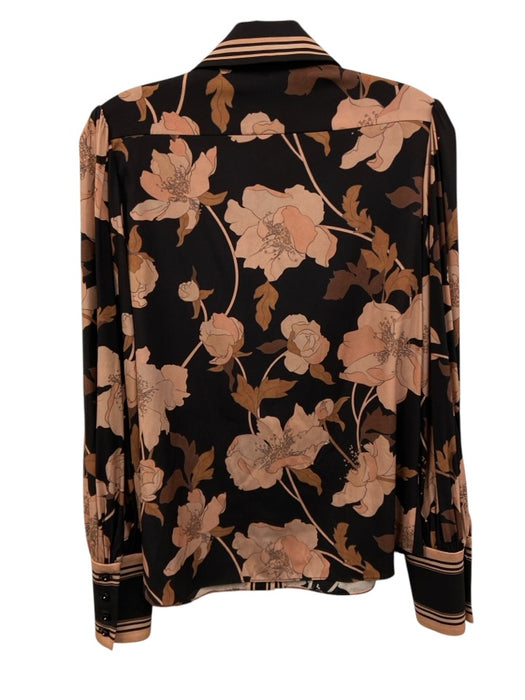 Zimmermann Size 2 Black & Peach Silk Blend Floral lantern sleeve Button Down Top Black & Peach / 2