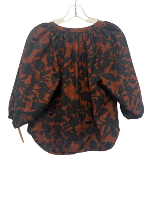 Apiece Apart Size S Black & Brown Cotton Floral Silhouette gathered yoke Top Black & Brown / S