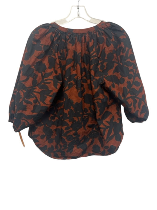 Apiece Apart Size S Black & Brown Cotton Floral Silhouette gathered yoke Top Black & Brown / S