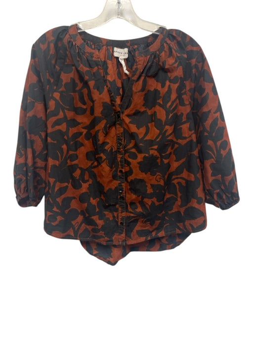 Apiece Apart Size S Black & Brown Cotton Floral Silhouette gathered yoke Top Black & Brown / S