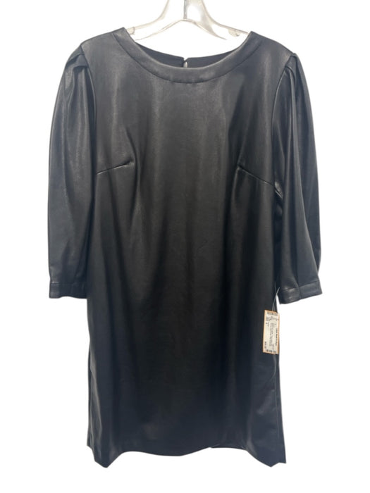 Velvet Size S Black PU Leather Pleat Detail Half Sleeve Side Pocket Shift Dress Black / S