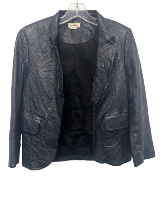 Zadig & Voltaire Size 36 / S Navy Blue Lamb leather Crinkle Open Front Jacket Navy Blue / 36 / S