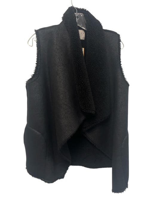 Velvet Size P Black Polyester Faux Fur Shawl Collar Vest Black / P