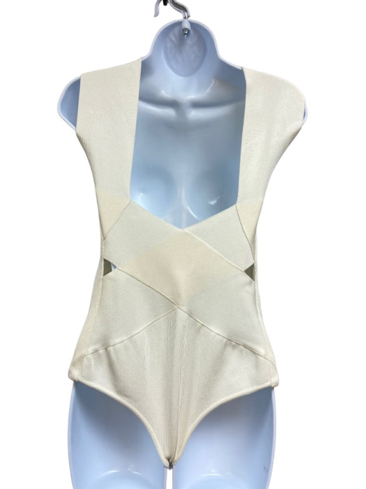 Balmain Size 38 Cream Viscose Blend Sleeveless bondage Snap Closure Bodysuit Cream / 38