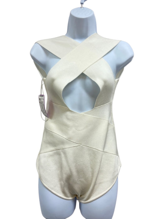 Balmain Size 38 Cream Viscose Blend Sleeveless bondage Snap Closure Bodysuit Cream / 38