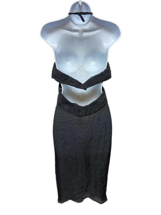 Versace Size 42/8 Dark Gray Silk Blend Halter Neck Gathered Cut Out Mini Dress Dark Gray / 42/8