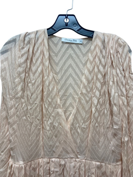 Christian Dior Size 4 Light Pink Silk Long Sleeve Chevron Pleated Surplice Dress Light Pink / 4