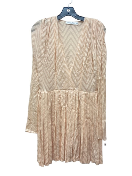 Christian Dior Size 4 Light Pink Silk Long Sleeve Chevron Pleated Surplice Dress Light Pink / 4