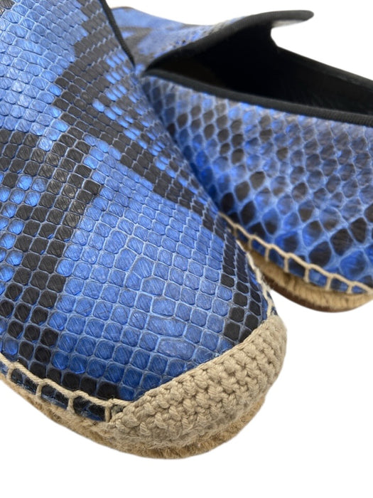 Celine Shoe Size 37 Blue & Black Python Raffia Leather Espadrille Blue & Black / 37