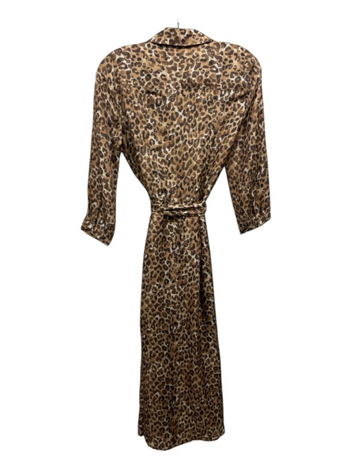 J Mclaughlin Size XS Brown Print Silk & Viscose Button Up Long Sleeve Maxi Dress Brown Print / XS