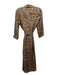 J Mclaughlin Size XS Brown Print Silk & Viscose Button Up Long Sleeve Maxi Dress Brown Print / XS