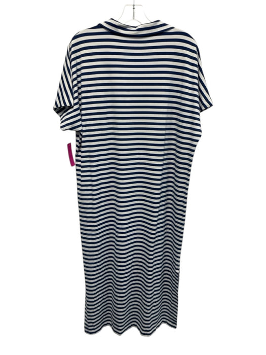 J. McLaughlin Size L Blue & White Nylon & Spandex Short Sleeve Stripe Midi Dress Blue & White / L