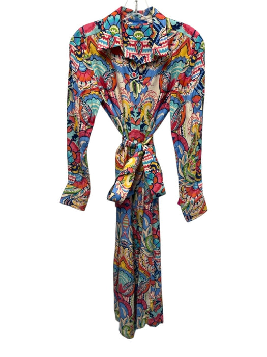 J. McLaughlin Size XS blue, pink, multi Long Sleeve Abstract Print Buttons Dress blue, pink, multi / XS