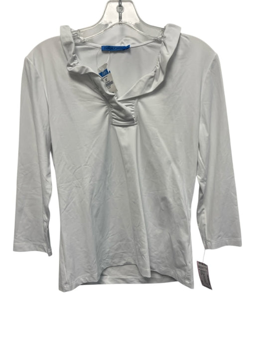 J. McLaughlin Size S White Nylon & Spandex Long Sleeve Ruffle Neckline Top White / S