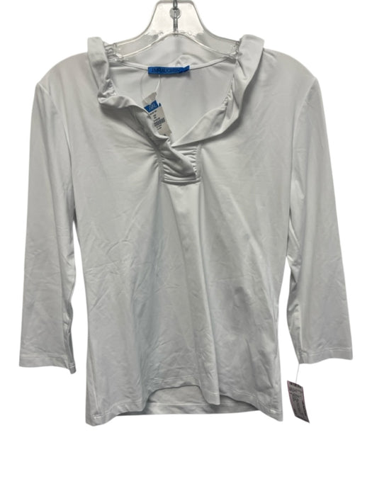 J. McLaughlin Size S White Nylon & Spandex Long Sleeve Ruffle Neckline Top White / S