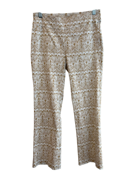 J. McLaughlin Size 6 Tan & White Rayon Blend Flat Front All Over Print Pants Tan & White / 6