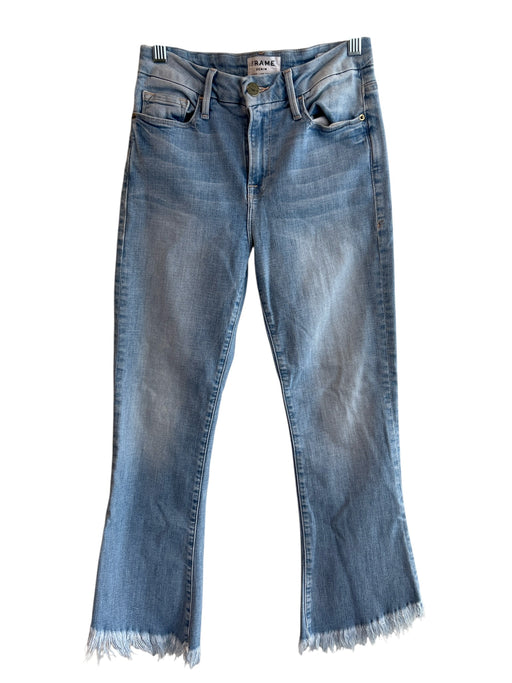 Frame Size 25 Light Denim Cotton Blend 5 Pocket Zip Fly Cropped mid rise Jeans Light Denim / 25