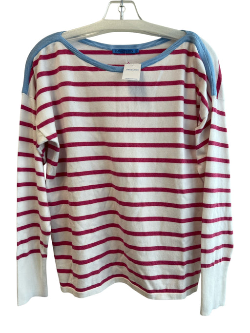 J Mclaughlin Size Large White, Red & Blue Cotton Long Sleeve Boat Neck Top White, Red & Blue / Large