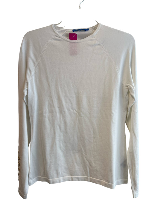 J Mclaughlin Size Medium White Cotton Long Sleeve Round Neck Button Sleeve Top White / Medium