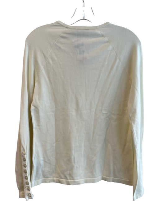 J Mclaughlin Size Small Ivory Cotton Long Sleeve Round Neck Button Sleeve Top Ivory / Small