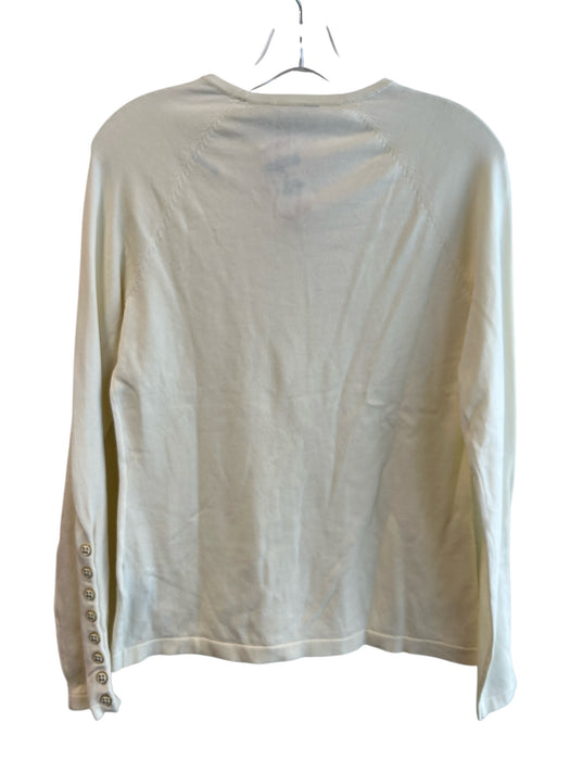J Mclaughlin Size Small Ivory Cotton Long Sleeve Round Neck Button Sleeve Top Ivory / Small