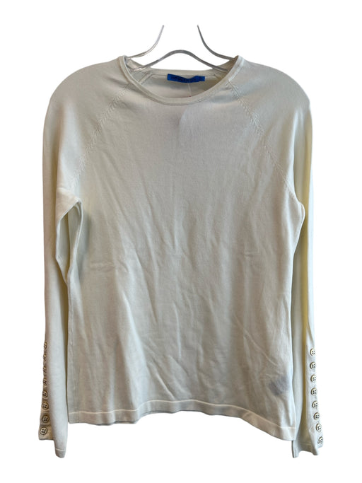 J Mclaughlin Size Small Ivory Cotton Long Sleeve Round Neck Button Sleeve Top Ivory / Small