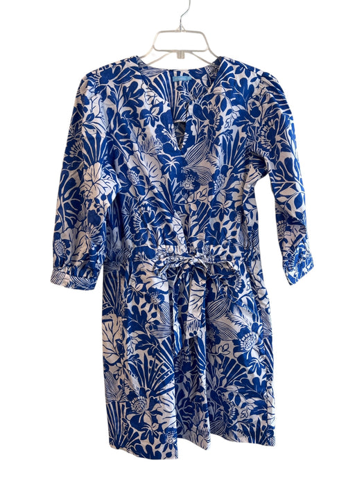 J Mclaughlin Size XS Blue & White Cotton Blend Abstract Floral Knee length Dress Blue & White / XS