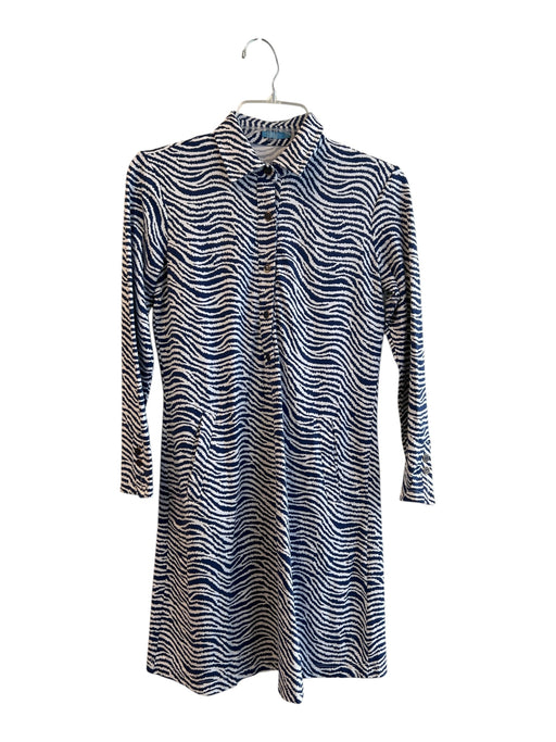 J Mclaughlin Size XS Blue & White Rayon Blend Stripe Half Button Collared Dress Blue & White / XS