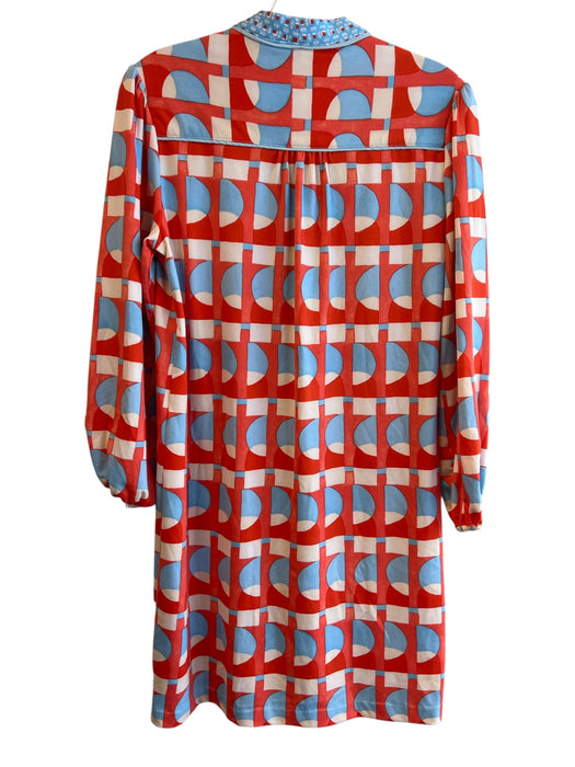 J Mclaughlin Size XS White, Orange & Blue Rayon Blend Geometric Print Dress White, Orange & Blue / XS
