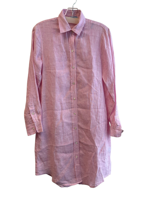 J Mclaughlin Size XS Pink & White Cotton Striped Button Down Collared Dress Pink & White / XS