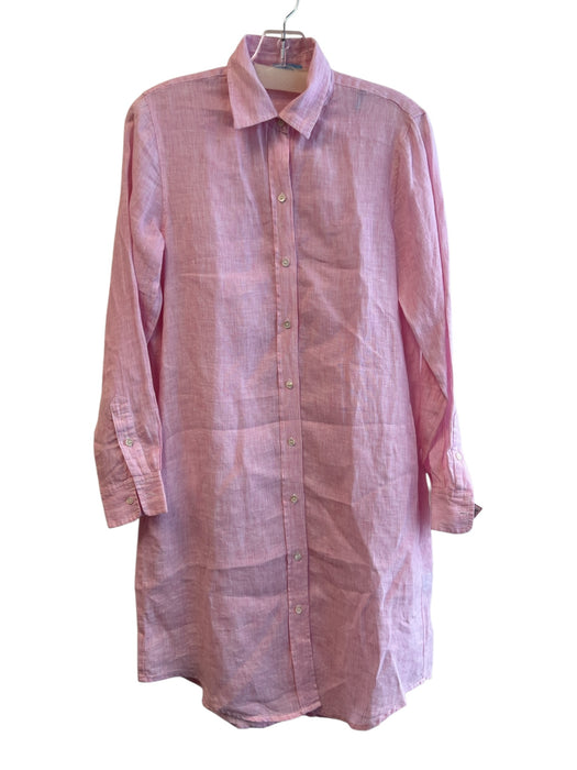 J Mclaughlin Size XS Pink & White Cotton Striped Button Down Collared Dress Pink & White / XS