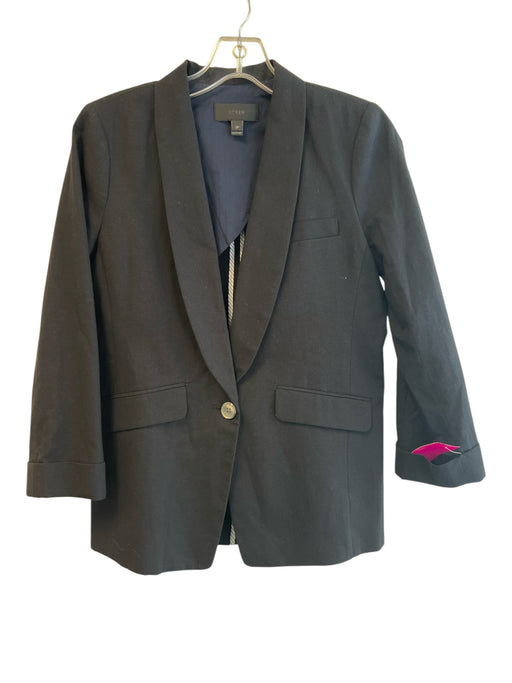 J Crew Size 2P Black Linen Blend 1 Button Faux Pockets Blazer Black / 2P