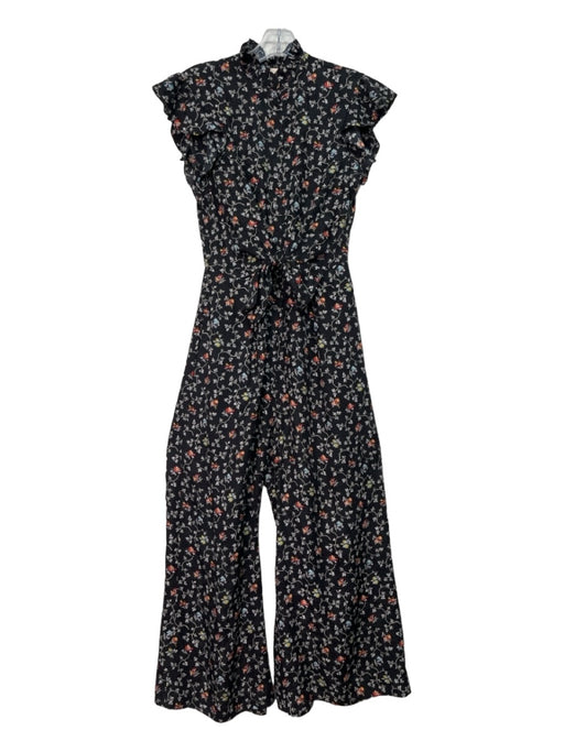 Rebecca Taylor Size 0 Black & Multi Silk Floral Sleeveless Button Front Jumpsuit Black & Multi / 0