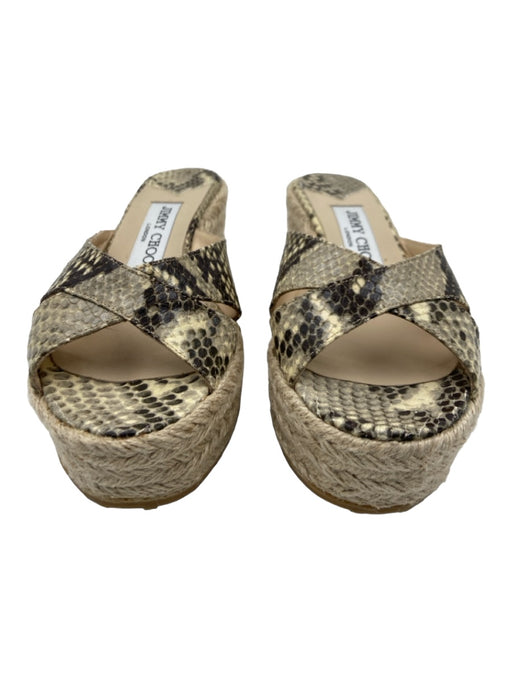 Jimmy Choo Shoe Size 34 Beige & Brown Snake Print Criss Cross Espadrille Sandals Beige & Brown / 34