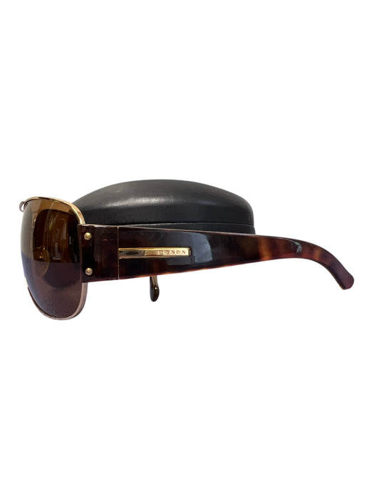 Prada tortoise Acrylic Aviator Brown Lens Gold Frame Sunglasses tortoise