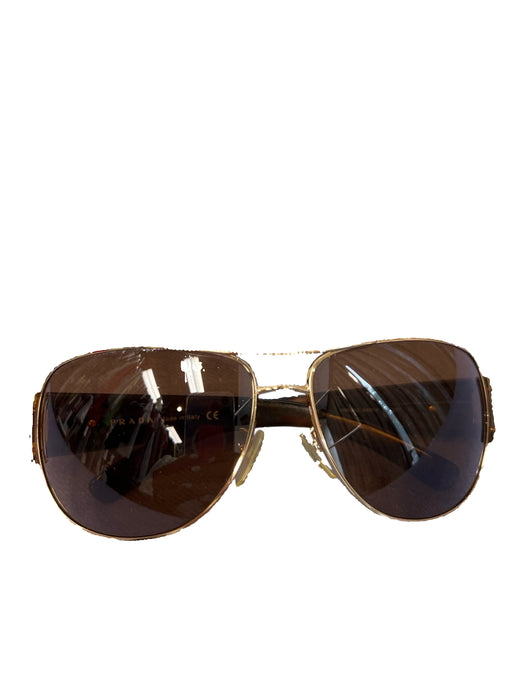 Prada tortoise Acrylic Aviator Brown Lens Gold Frame Sunglasses tortoise
